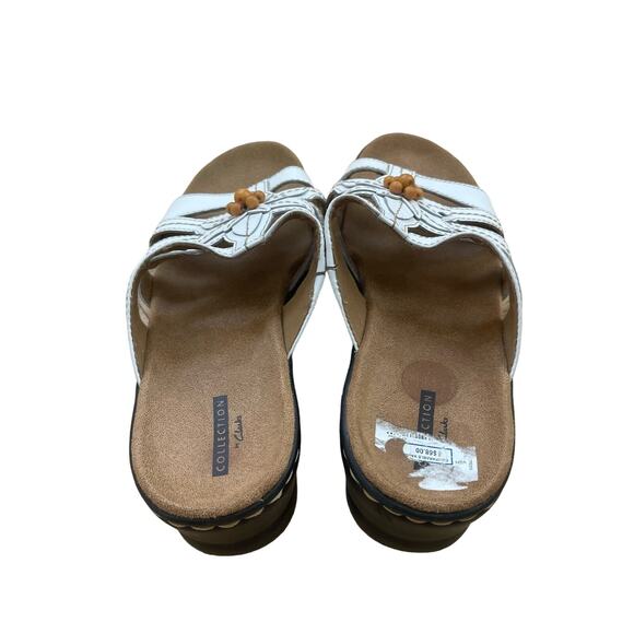 Clarks Lexi Myrtle White Leather Wedge Sandals Flower Size 10 - Picture 7 of 9
